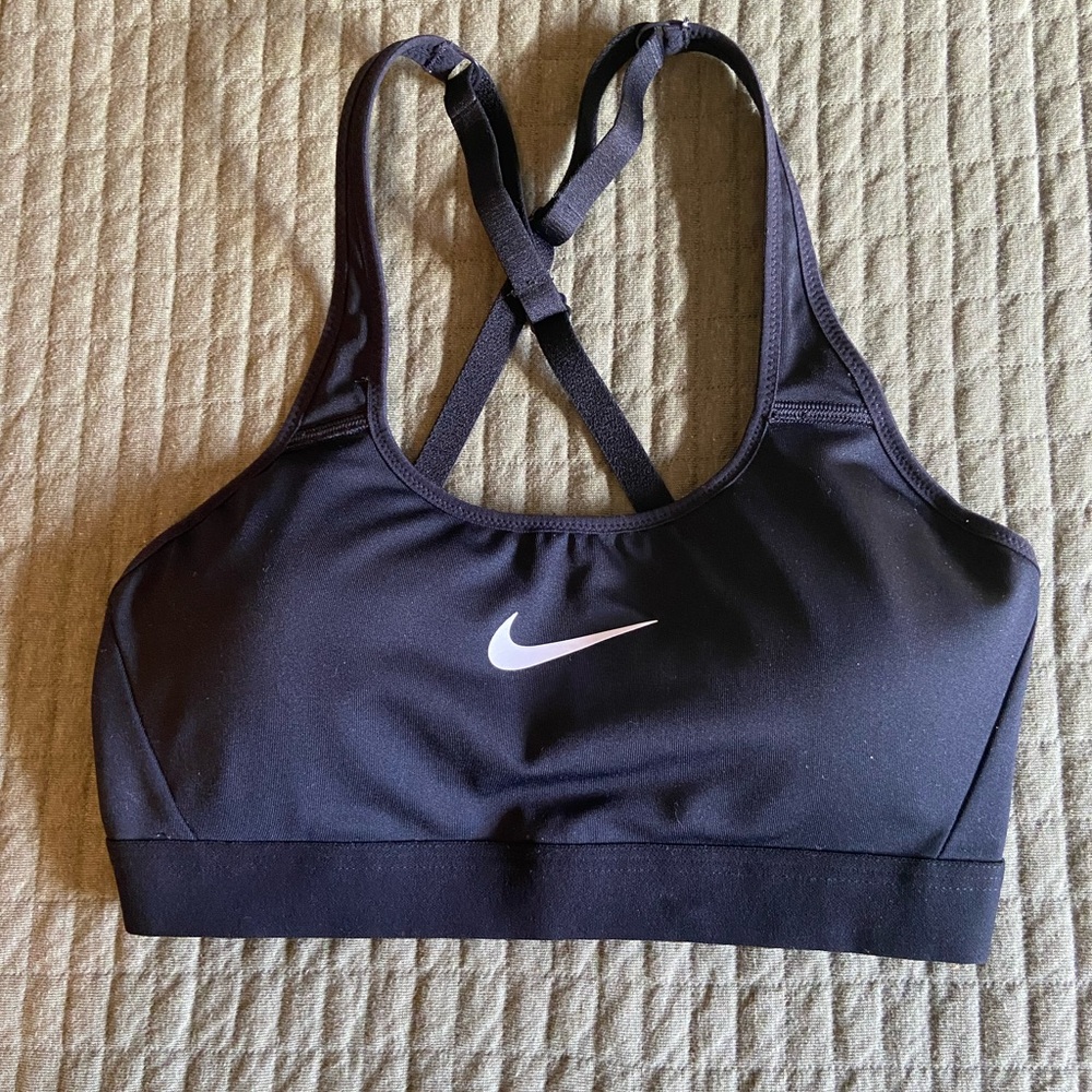 Nike Women's Black Sports Bra with White Logo